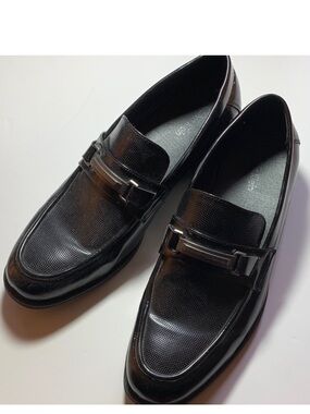 Calvin Klein Aidan Black Leather Bit Loafers Men's 12 Textured Vamp